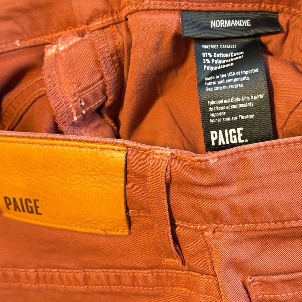 PAIGE Normandie Pants Men 30 Slim Straight Leg Made in USA Rust Burnt Orange - Picture 10 of 11